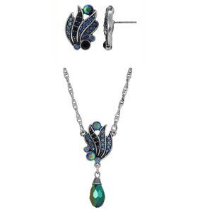 *NWT* 1928 Regency Iridescent Crystal & Blue Stone Post Earring and Necklace Set